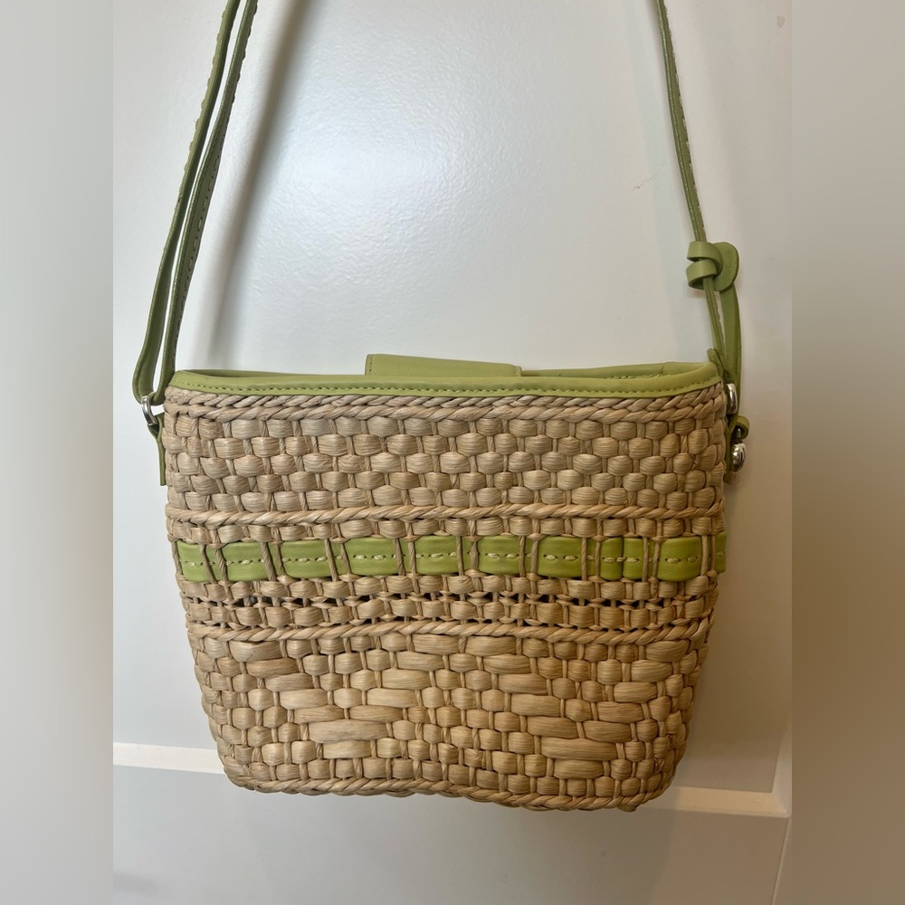Brighton Authentic Vintage Straw Purse Lime Green Trim & Strap - Picture 11 of 13